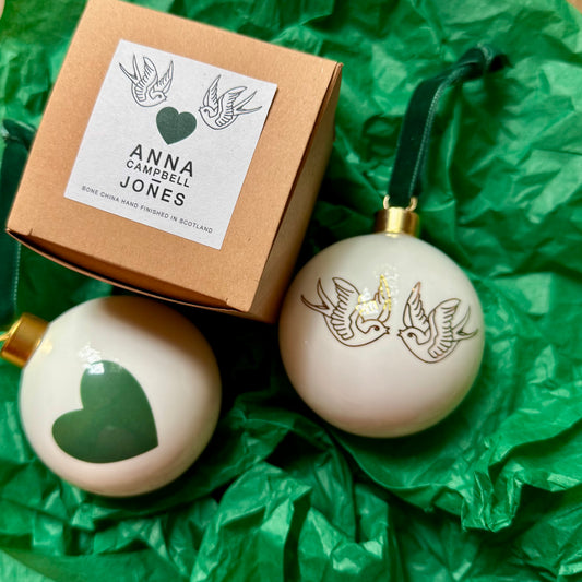 Christmas Swallow Bauble - Fir Green